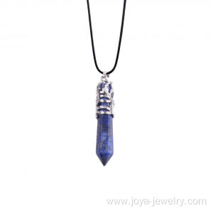 Hot Gemstone Hexagon Prism phoenix Alloy Lapis Lazuli Stone Pendant Necklaces